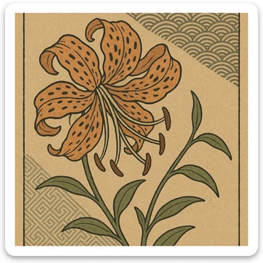 old fashioned tiger lily, ukiyo-e Japanese print style sticker