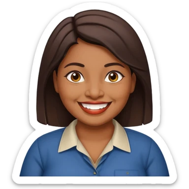 40 yr old chubby Sri Lankan woman, dark skin, straight brown hair, big smile, white teeth, american clothes sticker