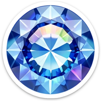 round cut light blue sapphire gemstone, classic faceted style, holographic rainbow shine inside sticker