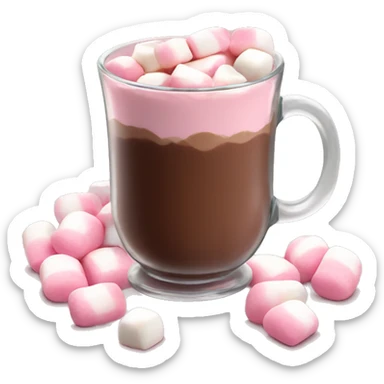 Hot chocolate in glass mug with lots of pink and white marshmallows sticker