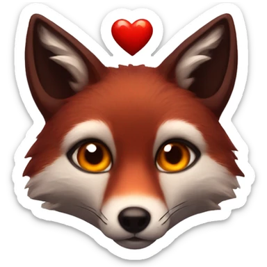 dark red fox face with tiny red heart instead of eyes sticker