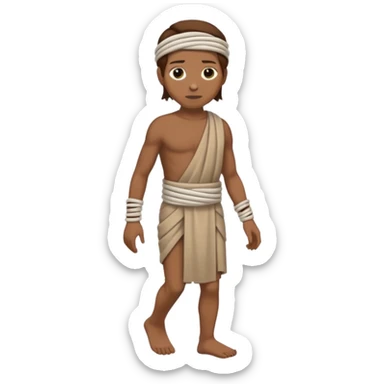 fullbody Lazarus, Jesus's friend, with brown hair, wrapped in burial bands, normal emoji style, walking sticker
