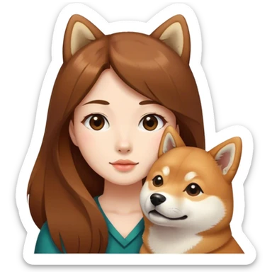 girl long brown hair with is Shiba Inu sticker