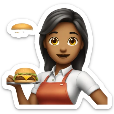 Girl working as a waitress at a burger restaurant  sticker