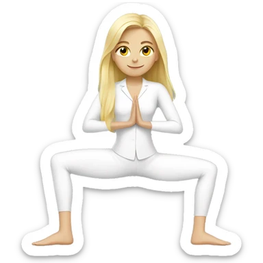 Blonde girl doing yoga in white suit  sticker
