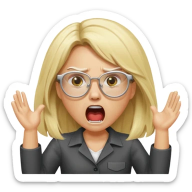 blonde girl with long hair, white glasses, shouting angry sticker
