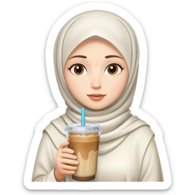 White hijab girl and iced coffee sticker