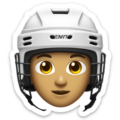 Hockey player with gold helmet and jersey sticker
