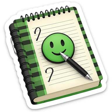 Notes book with pen and massive green tick sticker