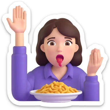 woman with drooling face and hands reaching for food, showing strong hunger sticker