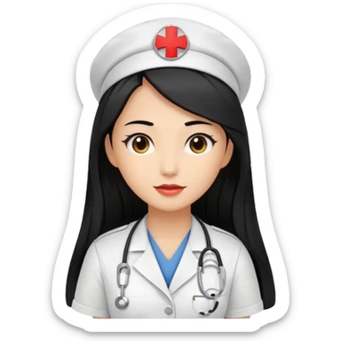 nurse assistence with long black hair sticker