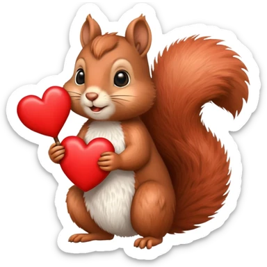 Squirrel holding a heart sticker