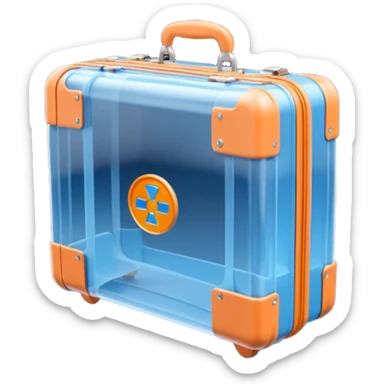 3D render of Suitcase Scan, X-Ray imaging aesthetic, translucent materials showing internal structure, orange and blue airport security style scan of a bag, medical scan style, emoji style, isolated on white background --v 6.0. sticker