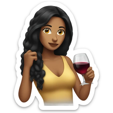 Tanned woman with long black hair drinking wine  sticker