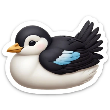 Meme-Worthy Cute Sleeping Magpie Portrait Emoji, Head resting peacefully with a contented smile, showcasing a sleek, elegant form with eyes gently closed in serene slumber and glossy, contrasting plumage, Simplified yet adorably endearing features, highly detailed, glowing with a soft, drowsy urban light, high shine, relaxed and utterly lovable, stylized with an air of playful laziness, soft glowing outline, capturing the essence of a sleeping magpie that feels destined to become the next viral icon of adorable rest! sticker