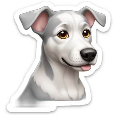 cute white-grey mongrel dog with big up ears sticker