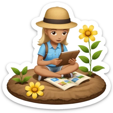 someone who's walking on a path and the person is reading a panel to learn about a flower. the person is reading a panel/ NOT A BOOK which is on the ground sticker