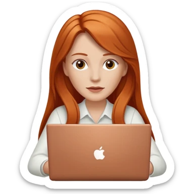 Chica blanca con cabello cobrizo largo vestida de blanco en laptop sticker