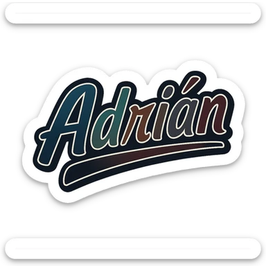 Adrián name in modern, dynamic font with masculine gradient colors (blue, green, gray, dark burgundy, brown, dark blue shades), thin white outline, dark outer outline, underline, 1000x1000 px, PNG, transparent background, in the style of Péter sample image sticker