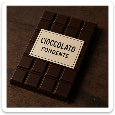 photo realistic dark chocolate bar with the label 'cioccolato fondente' in Italian sticker