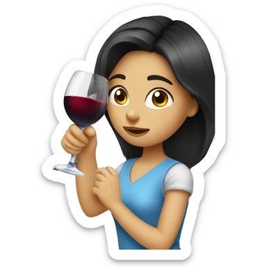 Girl with dark hair and blue eyes drinking wine while cleaning  sticker