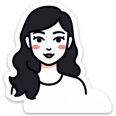 Clean minimalist tech avatar of white female with black hair for GitHub, digital tech theme sticker