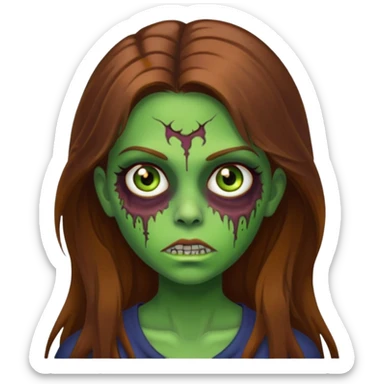 girl with long brown hair, hazel eyes, and green skin as a zombie sticker