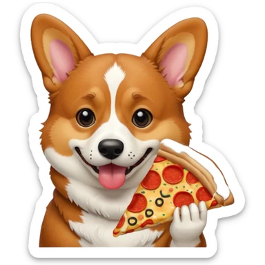 black tri-color corgi eating pizza sticker