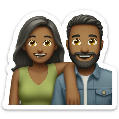 happy couple in outdoor setting man has beard sticker