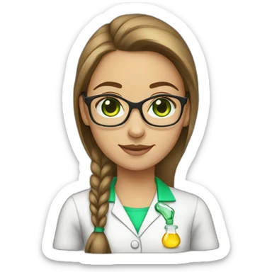 chemist female brown ponytail light skin green eyes with glasses sticker
