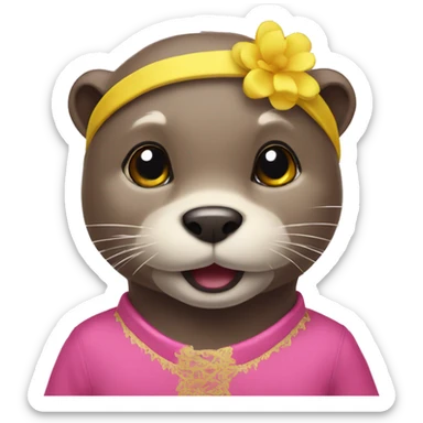 Otter wearing pink dress with yellow headband sticker