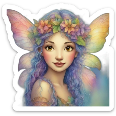 Fairy in watercolor in raimbow colors as josephine wall art sticker