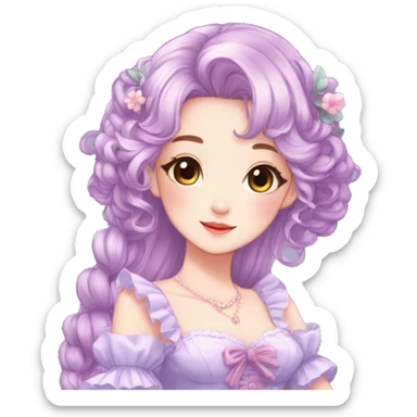 Cute kawaii gorgeous pretty anime lady beautiful hair with gorgeous dress fairycore cottagecore detailed high quality trending aesthetic sticker