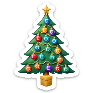 Ялинка на ній є кульки, на кожній з кульок по літері формується слово "LINKOS"
розмір 512х512 пікселів формат PNG sticker