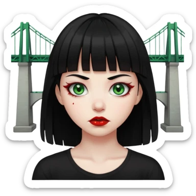 Guria com cabelo preto franjinha sangrando olhos verdes  fundo preto e um piercing bridgepiercing sticker