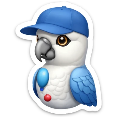 all white parrot with blue jays hat on sticker