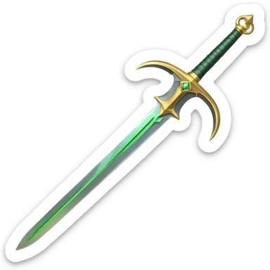 Double-edged arched sword with green color sticker