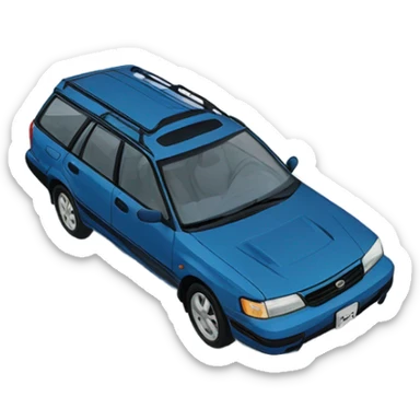 Blue 1990 Subaru legacy wagon in a snow fille ditch sticker