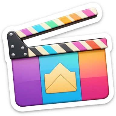 ultra simplified movie clapper in vibrant colors, two rectangles and a line, geometric minimalism sticker