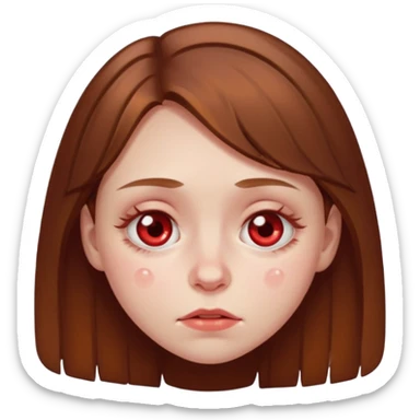 brown haired girl puffy swollen red circles around her eyes sticker