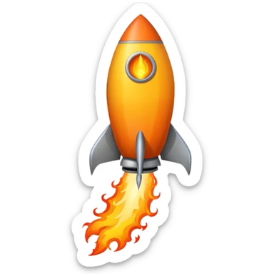 create a imoji showing rocket going in south east direction with proper flames. sticker