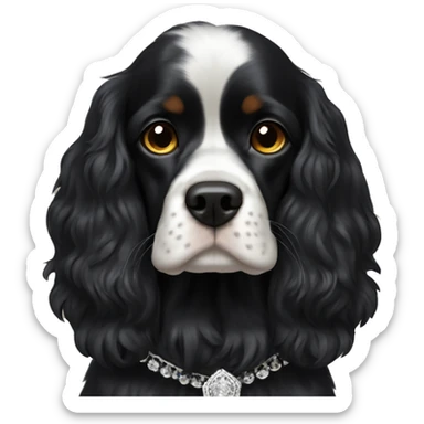Small completely black king spaniel with white on chest sticker