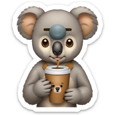 Sad, cute koala bear holding coffee sticker