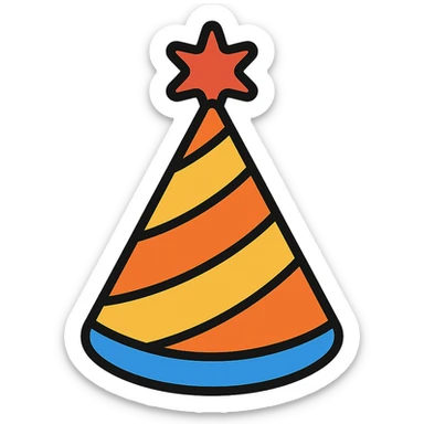 party hat, color icon style, clean lines, festive, simple, suitable for UI sticker