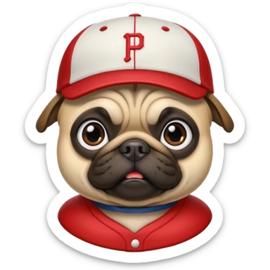 pug wearing a baseball hat sticker
