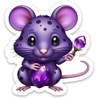 Black rat with purple spots holding a amethyst ￼￼￼ sticker