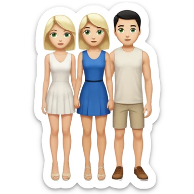 King, black hair, body, legst, blue eyes, shoes, woman blonde hair, green eyes, sexy white short sleveless dress, shoes sticker