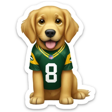Golden retriever wearing Green Bay packers jersey sticker