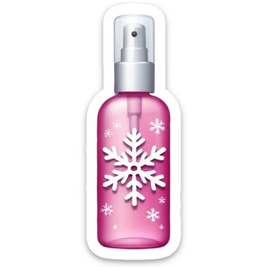 pink body mist bottle with white snowflakes sticker