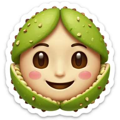 can you make a cuite pistachio emojii that is pixalited and wear th echaracter laught/ smile to the point where it closes it eyes  sticker